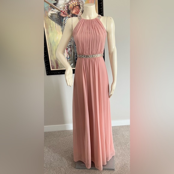 BCBGMAXAZRIA “Celestine” Beaded Halter Gown – Misty Rose – Size 0 - Picture 8 of 15